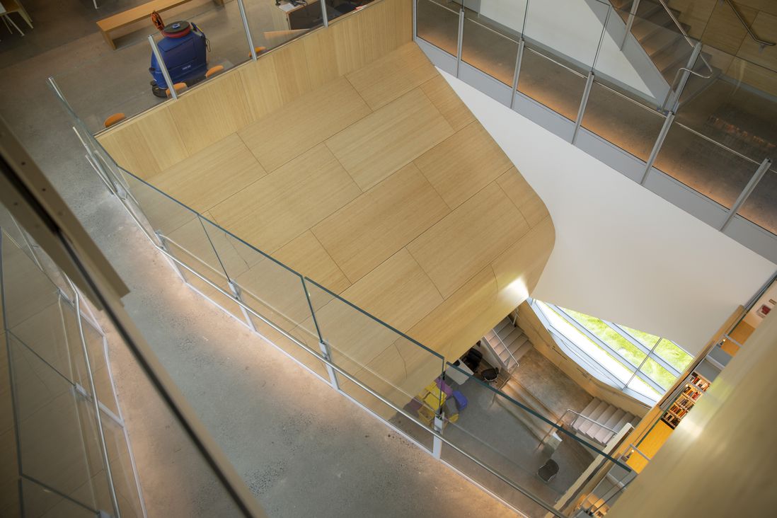 An aerial view of the lobby from one of the ramps.